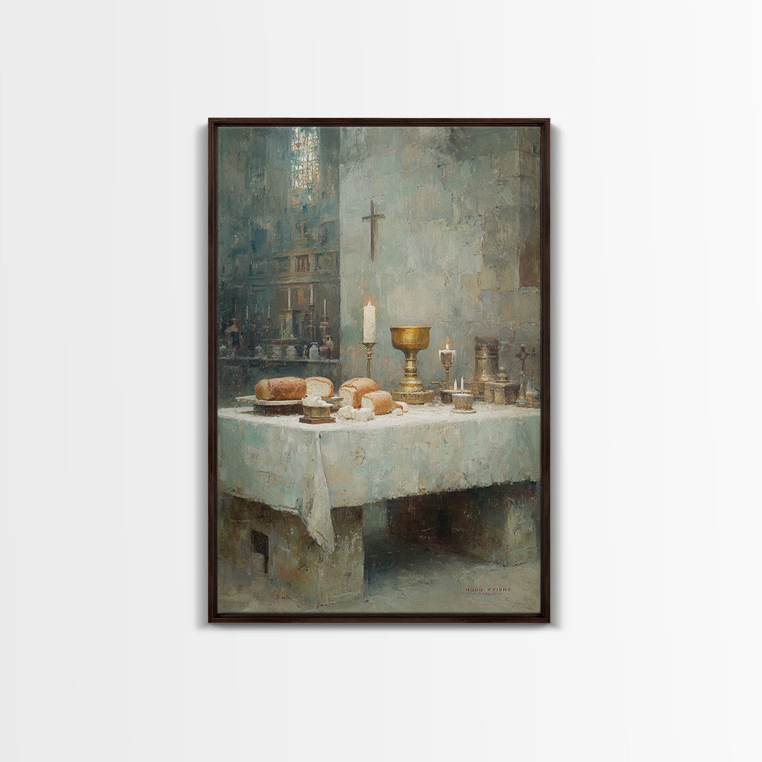 Holy Supper Glow, Framed Canvas Print, Christian Art Print, Christian Wall Art, Moody Christian Art, Christian Christmas Art
