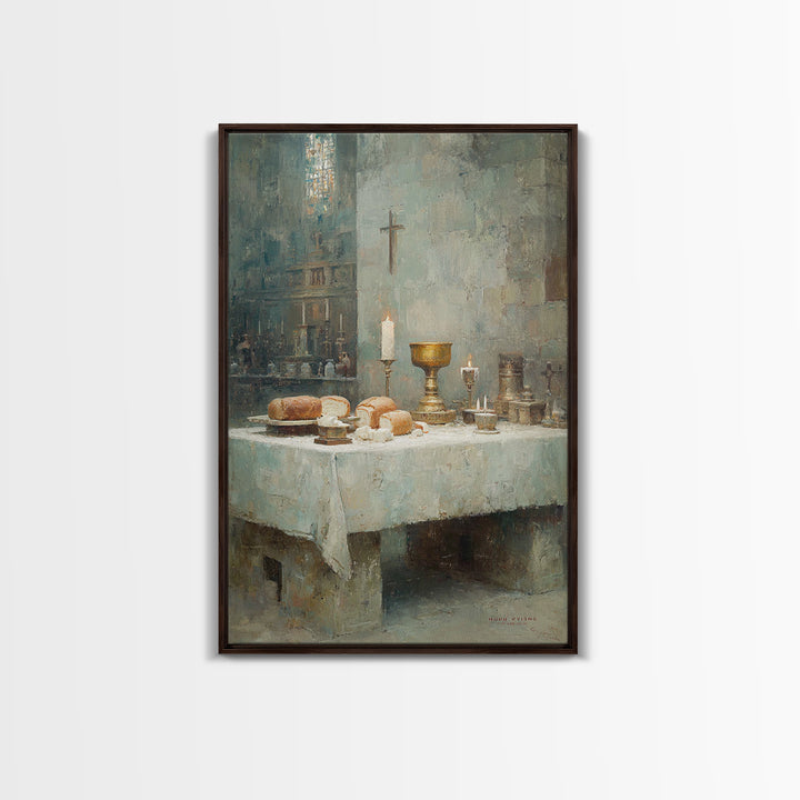 Holy Supper Glow, Framed Canvas Print, Christian Art Print, Christian Wall Art, Moody Christian Art, Christian Christmas Art