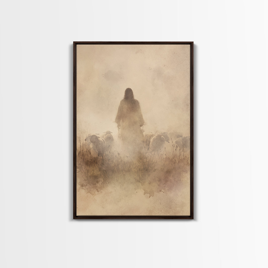 Shepherd Of Light – Framed Canvas Print – Christian Wall Art – Jesus Painting – Christian Canvas Art – Pastoral Scenery – Christian Gift Id