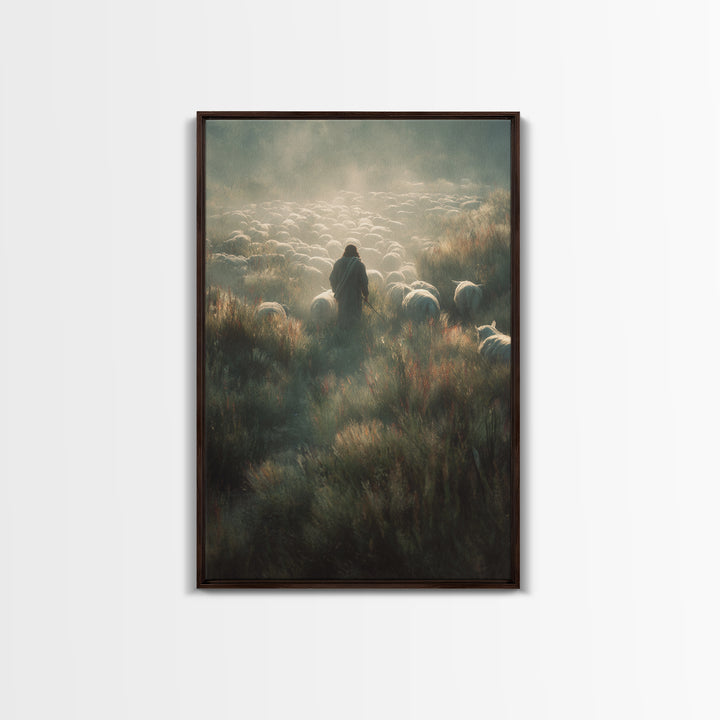 Silent Shepherd Path – Framed Canvas Print – Christian Art Work – Jesus Canvas Art – Christian Wall Art – Moody Christian Art – Christian D