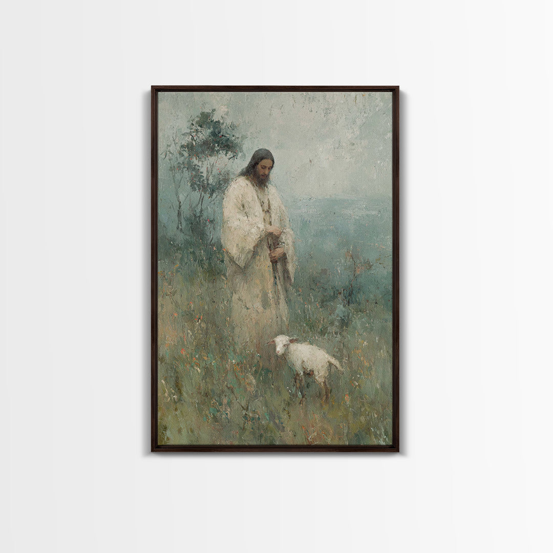 Gentle Shepherd Light | Framed Canvas Print | Christian Paintings | Jesus Art Print | Subtle Christian Art | Christian Art Canvas | Christi
