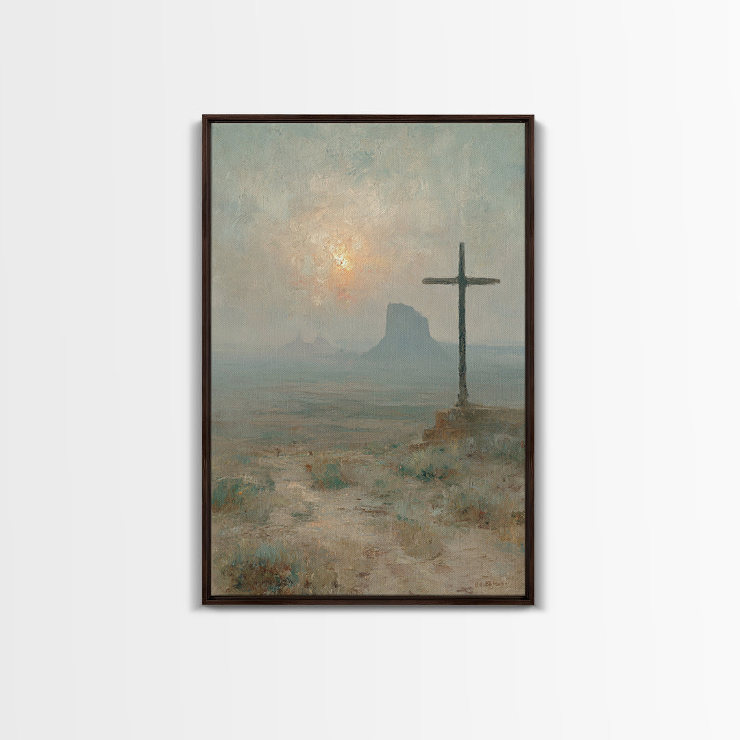 Cross At Dawn – Framed Canvas Print – Christian Wall Art – Christian Painting – Subtle Christian Art – Christian Art Canvas