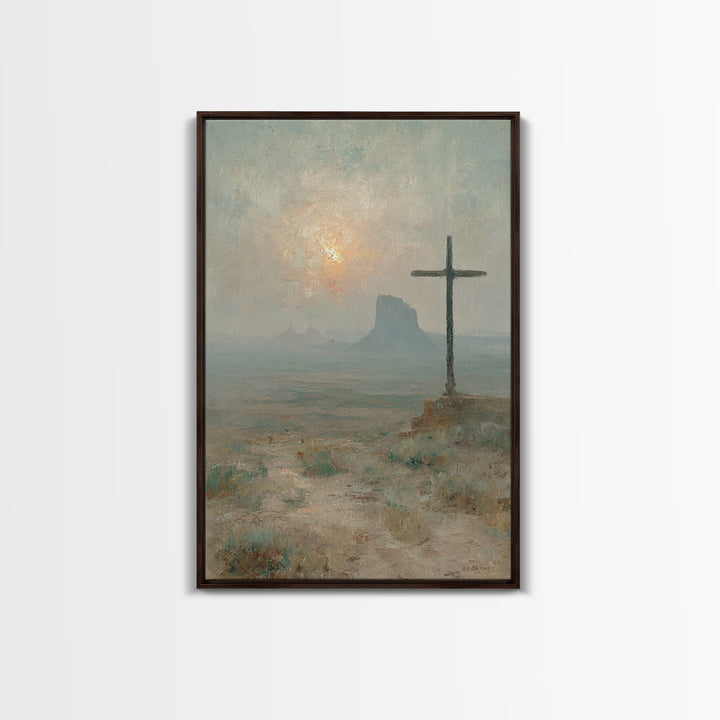Cross At Dawn – Framed Canvas Print – Christian Wall Art – Christian Painting – Subtle Christian Art – Christian Art Canvas