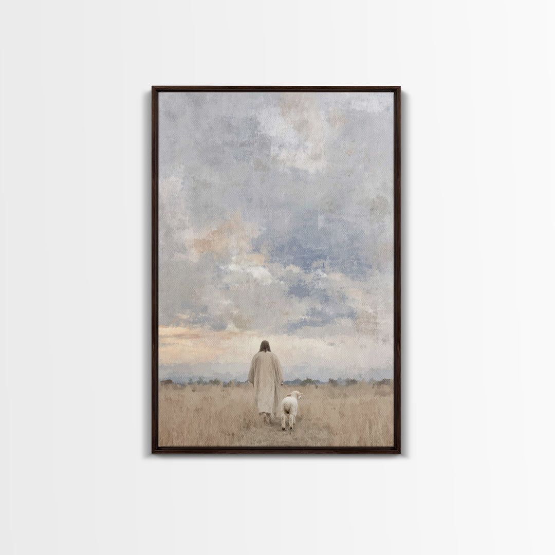 Golden Field Walk, Framed Canvas Print, Christian Art Canvas, Christian Wall Art, Christian Art, Jesus Painting, Christian Christmas Art