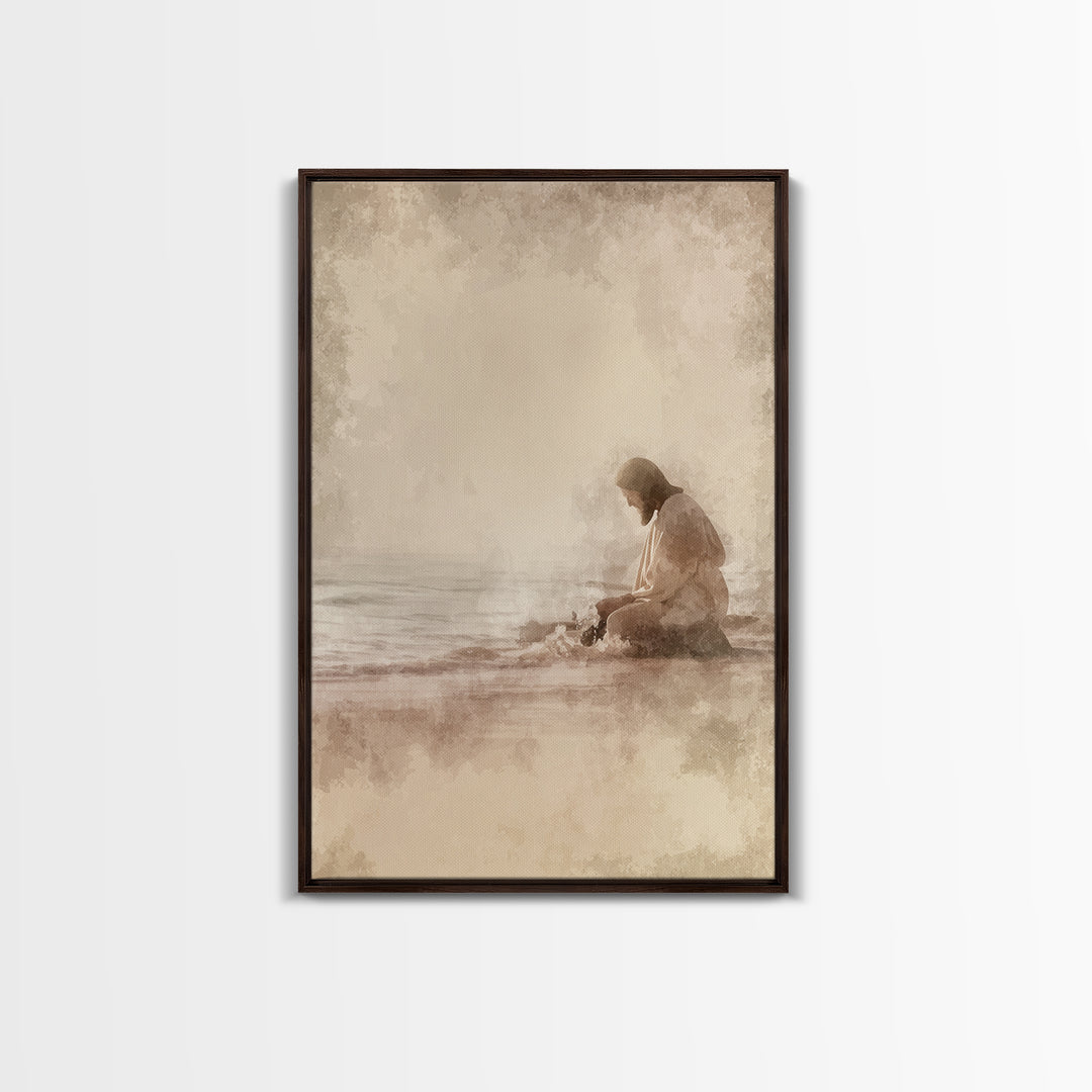 Sacred Tides Whisper – Framed Canvas Print – Christian Wall Art – Jesus Canvas Art – Christian Art Canvas – Minimalist Christian Art – Chri