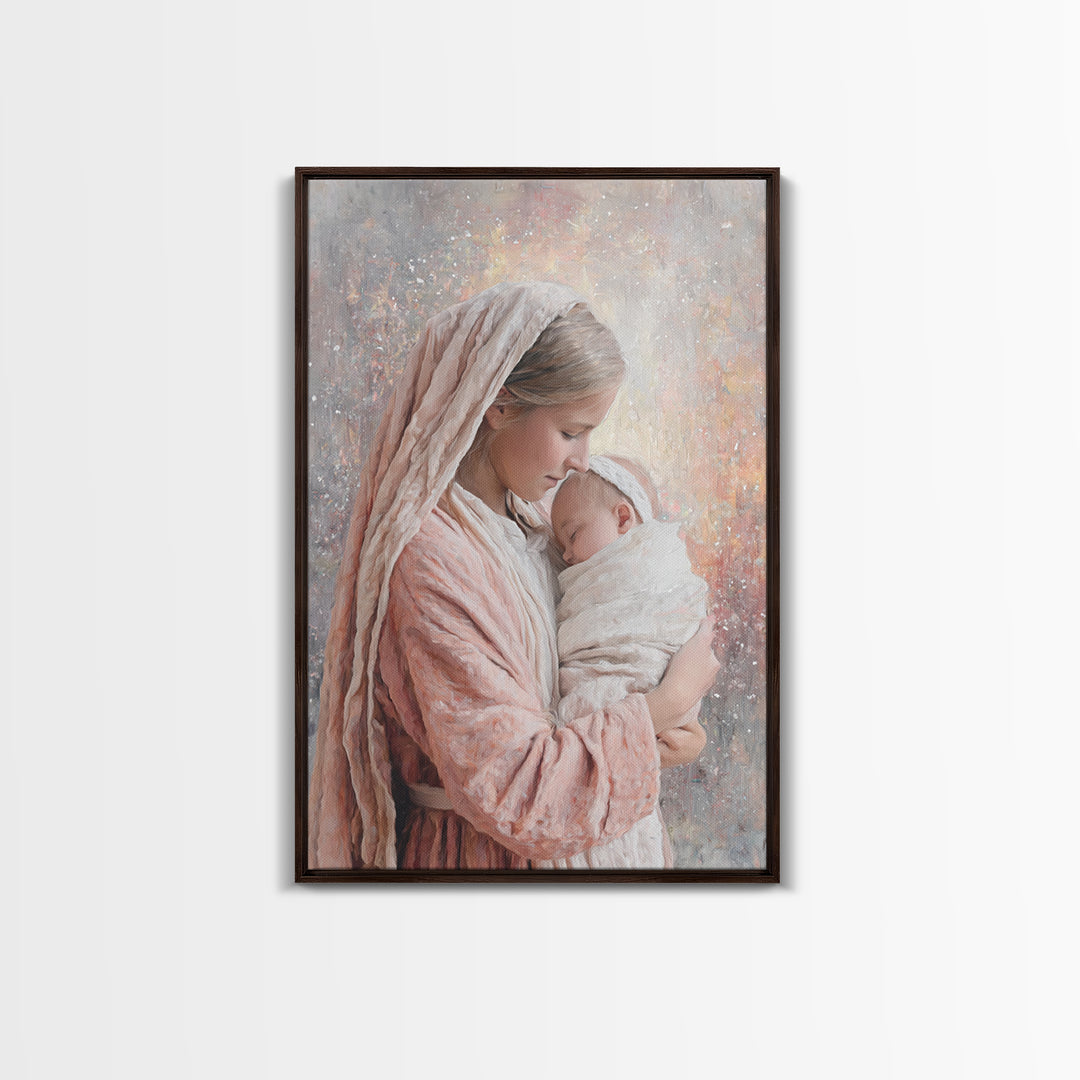 Motherly Devotion – Framed Canvas Print – Christian Wall Art – Mary And Jesus Painting – Christian Art Canvas – Christian Gift – Christmas