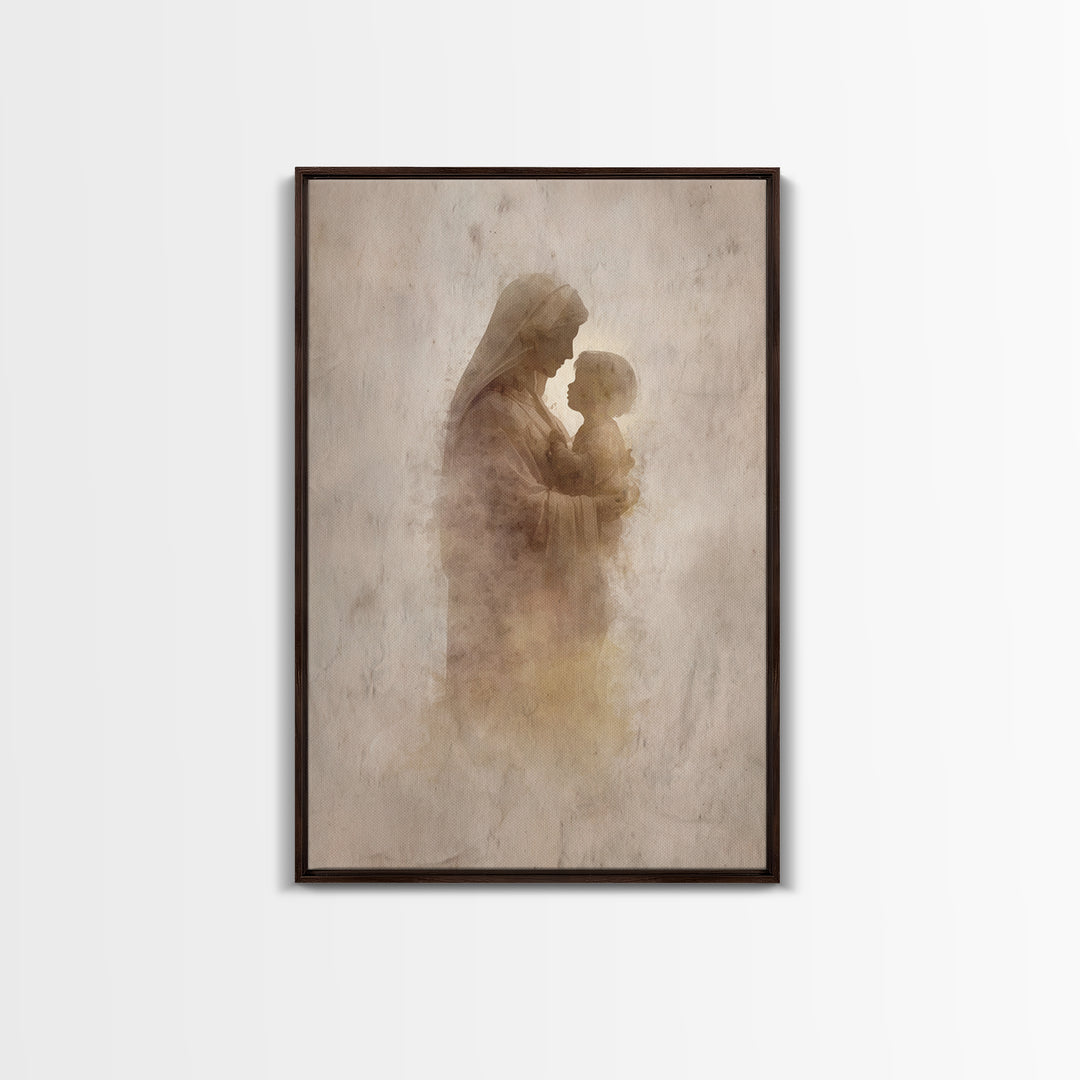 Sacred Embrace | Framed Canvas Print | Christian Wall Art | Mary And Jesus Painting | Christian Art Canvas | Vintage Christian Art | Christ