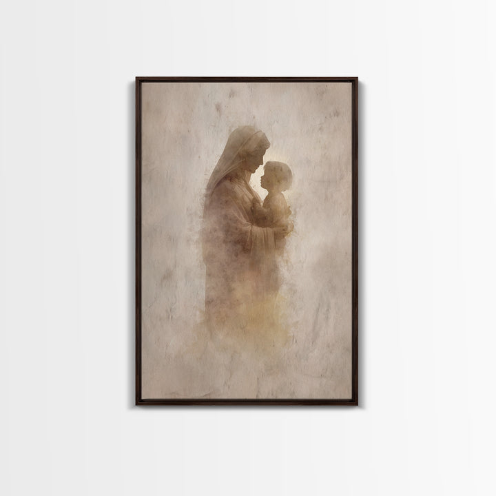 Sacred Embrace | Framed Canvas Print | Christian Wall Art | Mary And Jesus Painting | Christian Art Canvas | Vintage Christian Art | Christ
