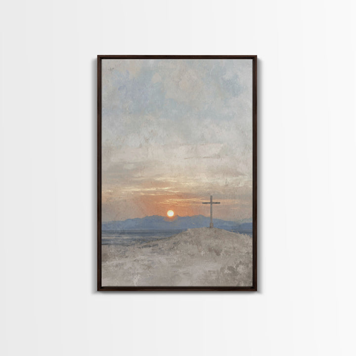 Sunset Of Mercy, Framed Canvas Print, Christian Wall Art, Christian Art Print, Subtle Christian Art, Vintage Christian Art