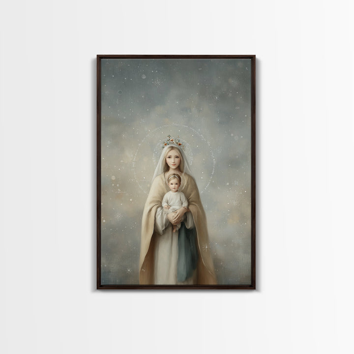 Heavenly Crown Grace – Framed Canvas Print – Christian Wall Art – Mary And Jesus Painting – Christian Art Canvas – Christian Gift Ideas – C