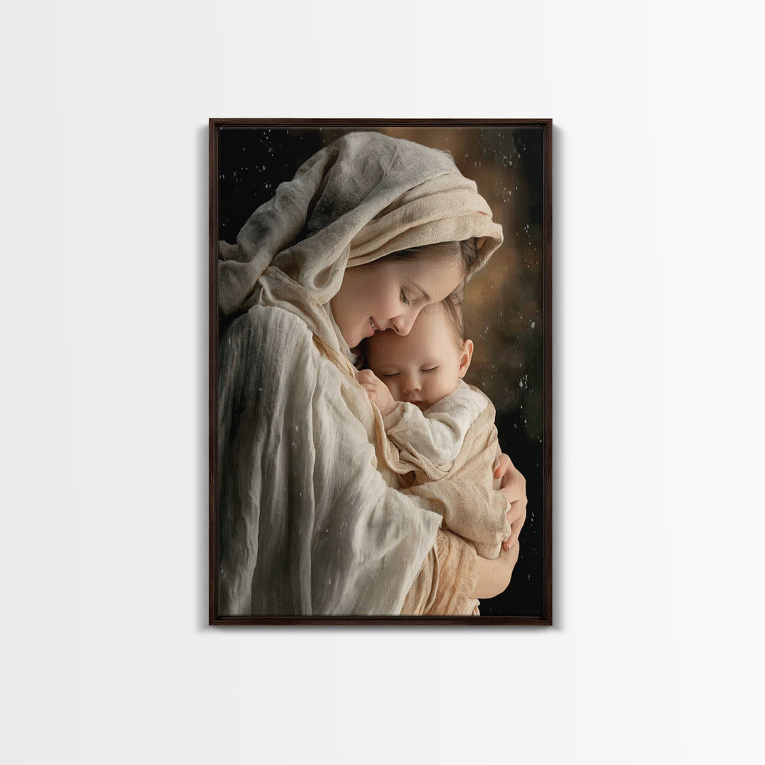 Tender Morning Peace - Framed Canvas Print - Christian Wall Art - Christian Art Canvas - Mary And Jesus Painting - Christmas Wall Art - Chr
