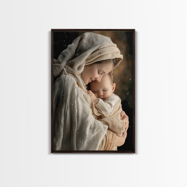 Tender Morning Peace - Framed Canvas Print - Christian Wall Art - Christian Art Canvas - Mary And Jesus Painting - Christmas Wall Art - Chr