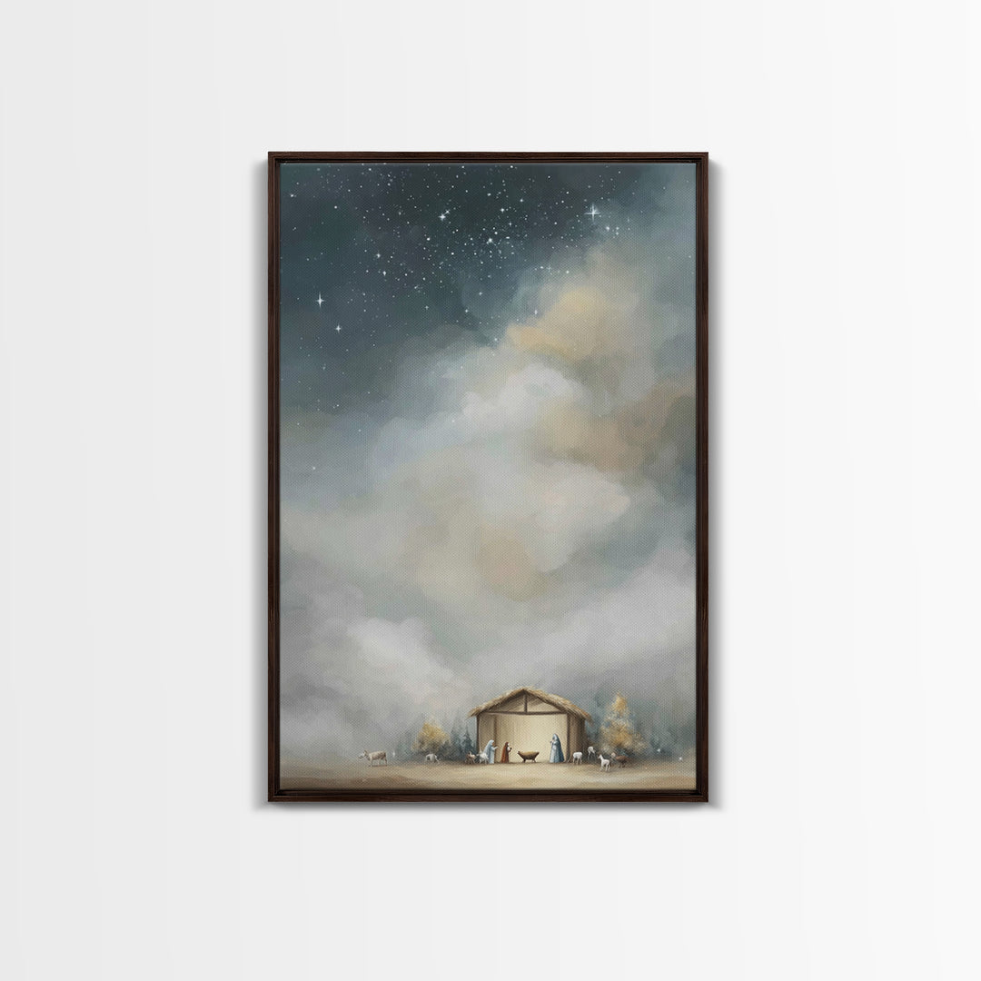Starry Holy Night – Framed Canvas Print – Christmas Art – Christian Christmas Art – Framed Christmas Wall Art – Christian Decorations