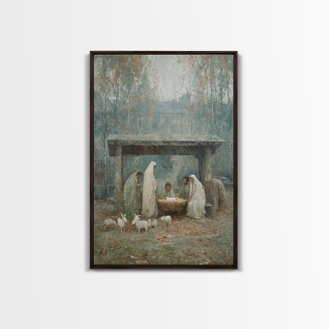 Nativity Serenity, Framed Canvas Print, Christmas Art Prints, Christian Christmas Art, Vintage Christian Art, Christian Wall Art