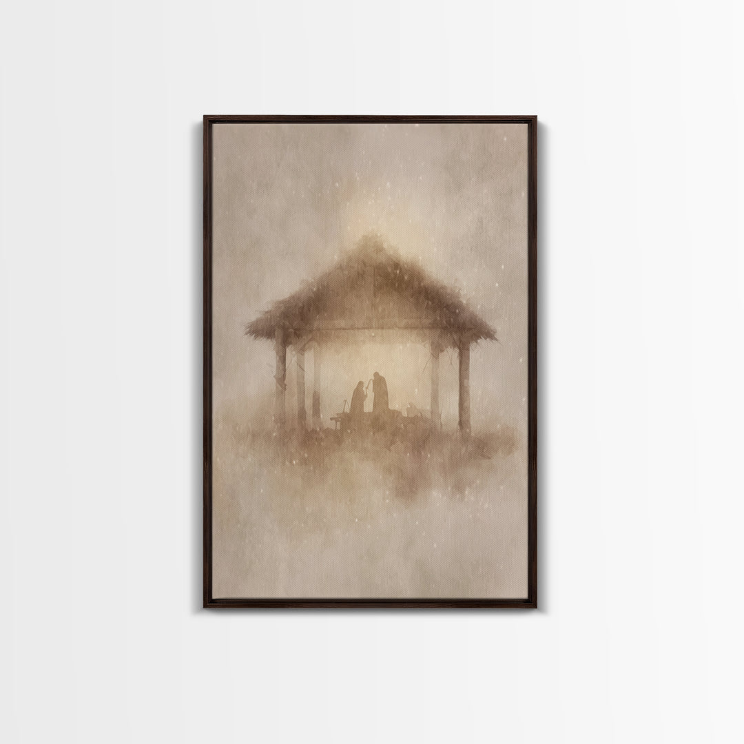 Humble Manger Glow | Framed Canvas Print | Christmas Art | Christian Christmas Decor | Christian Art Canvas | Christmas Wall Art