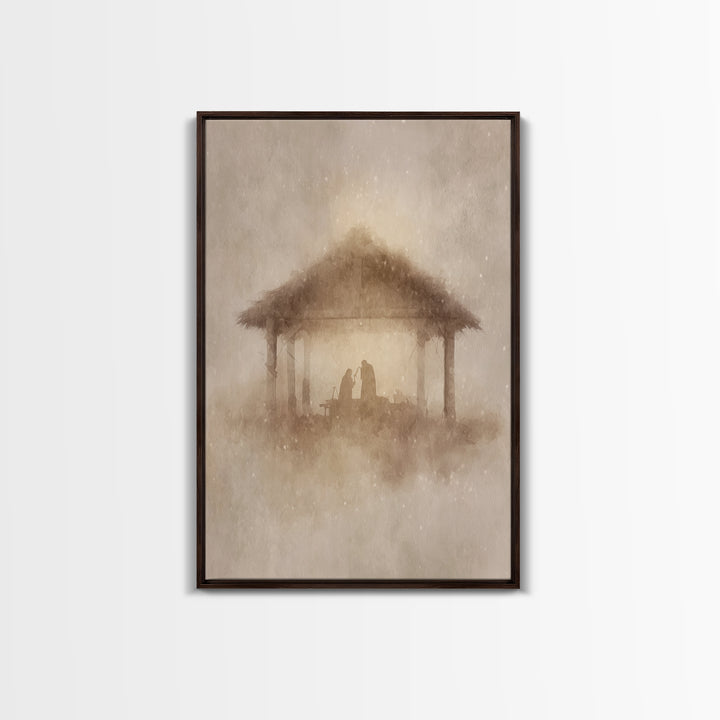 Humble Manger Glow | Framed Canvas Print | Christmas Art | Christian Christmas Decor | Christian Art Canvas | Christmas Wall Art