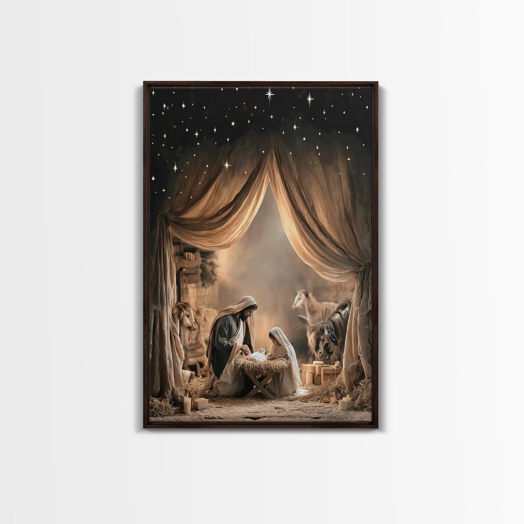 Divine Birth Dawn – Framed Canvas Print – Jesus Christmas Art – Christian Art Canvas – Christmas Wall Art – Christian Gift