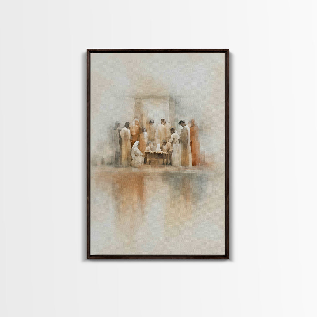 Gathered In Wonder, Framed Canvas Print, Christian Paintings, Christian Art Work, Christmas Art, Subtle Christian Art