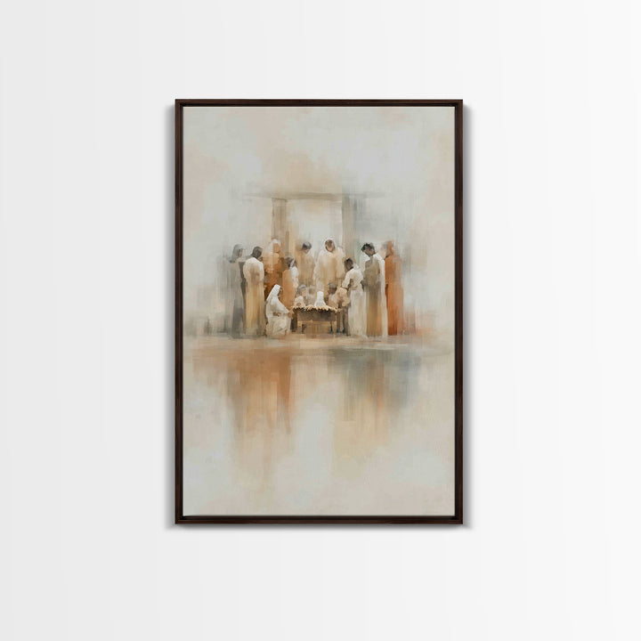 Gathered In Wonder, Framed Canvas Print, Christian Paintings, Christian Art Work, Christmas Art, Subtle Christian Art