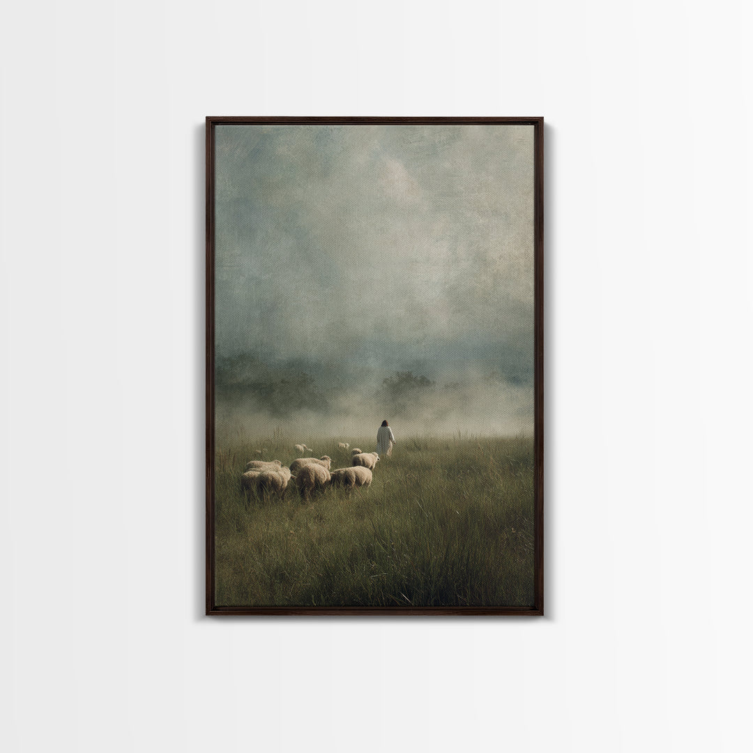 Blessed Shepherd Path – Framed Canvas Print – Jesus Painting – Christian Art Canvas – Christian Wall Art – Large Christian Painting