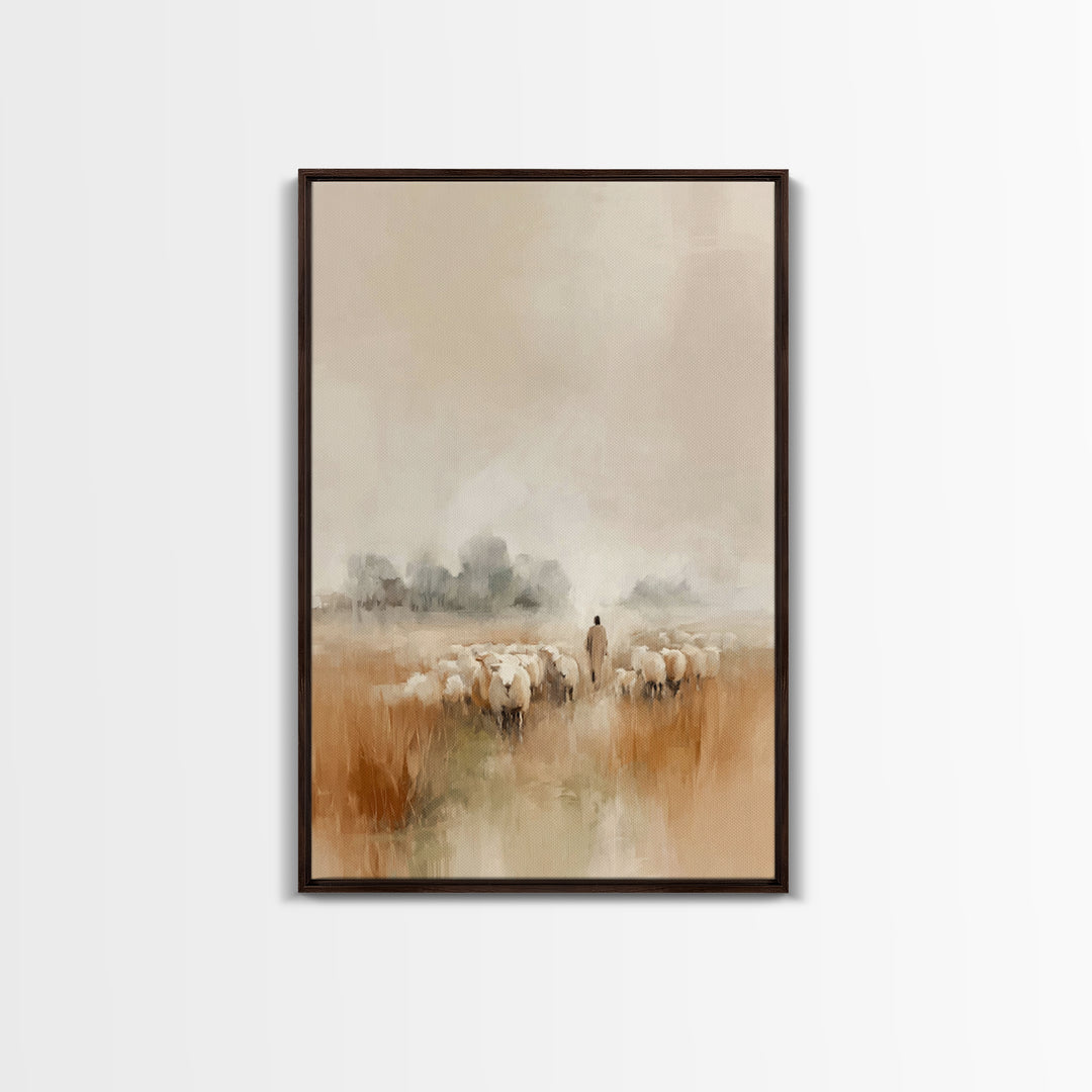 Pasture Of Peace, Framed Canvas Print, Christian Art Canvas, Jesus Wall Art, Subtle Christian Paintings, Christian Decor