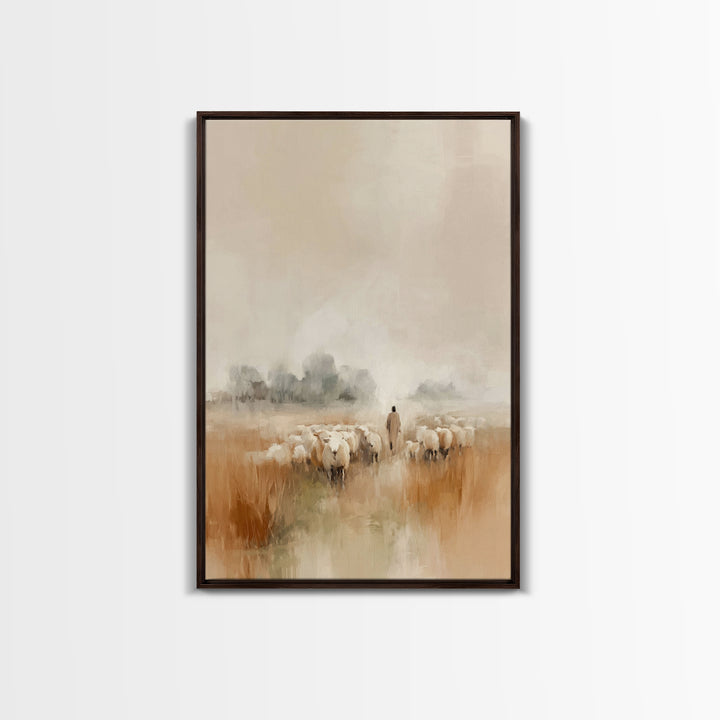 Pasture Of Peace, Framed Canvas Print, Christian Art Canvas, Jesus Wall Art, Subtle Christian Paintings, Christian Decor