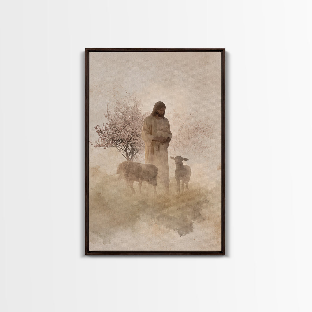 Soft Shepherd Glow - Framed Canvas Print - Christian Art Canvas - Christian Wall Art - Jesus Painting - Minimalist Christian Art - Faith Ar
