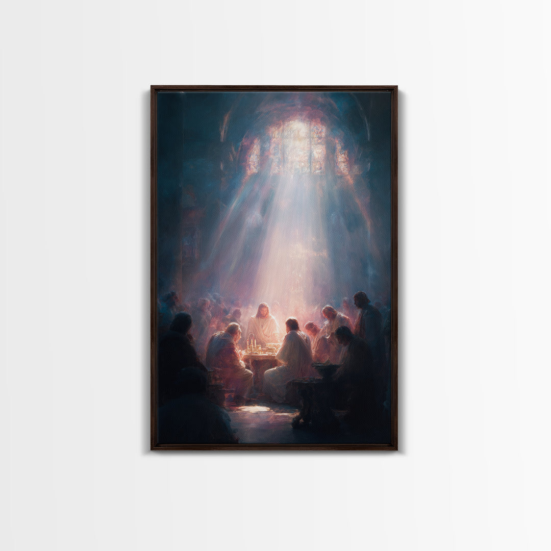 Table Of Light – Framed Canvas Print – Christian Art Canvas – Christian Wall Art – Large Jesus Painting – Modern Christian Art – Christian