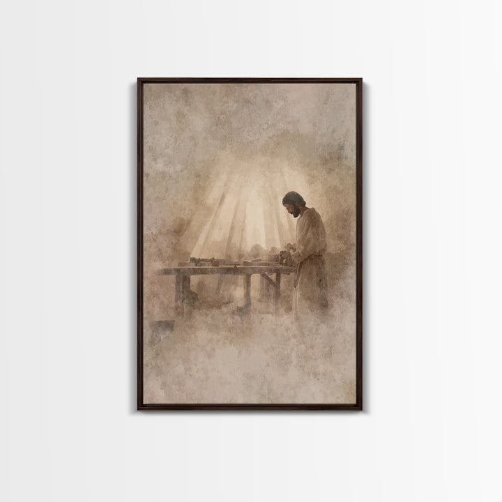Carpenter’s Grace – Framed Canvas Print – Christian Art Canvas – Christian Wall Art – Christian Painting – Vintage Christian Art – Christia