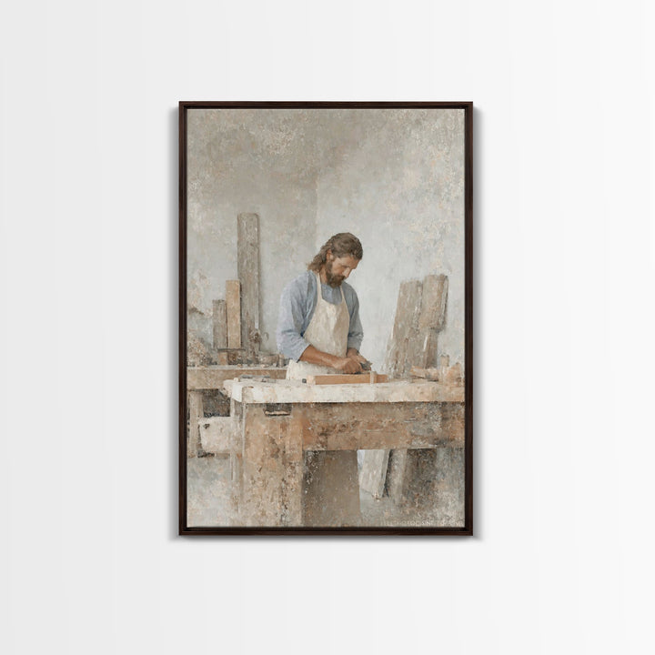 Quiet Carpenter Grace | Framed Canvas Print | Christian Wall Art | Jesus Painting | Christian Art Canvas | Christian Gift | Christmas Art