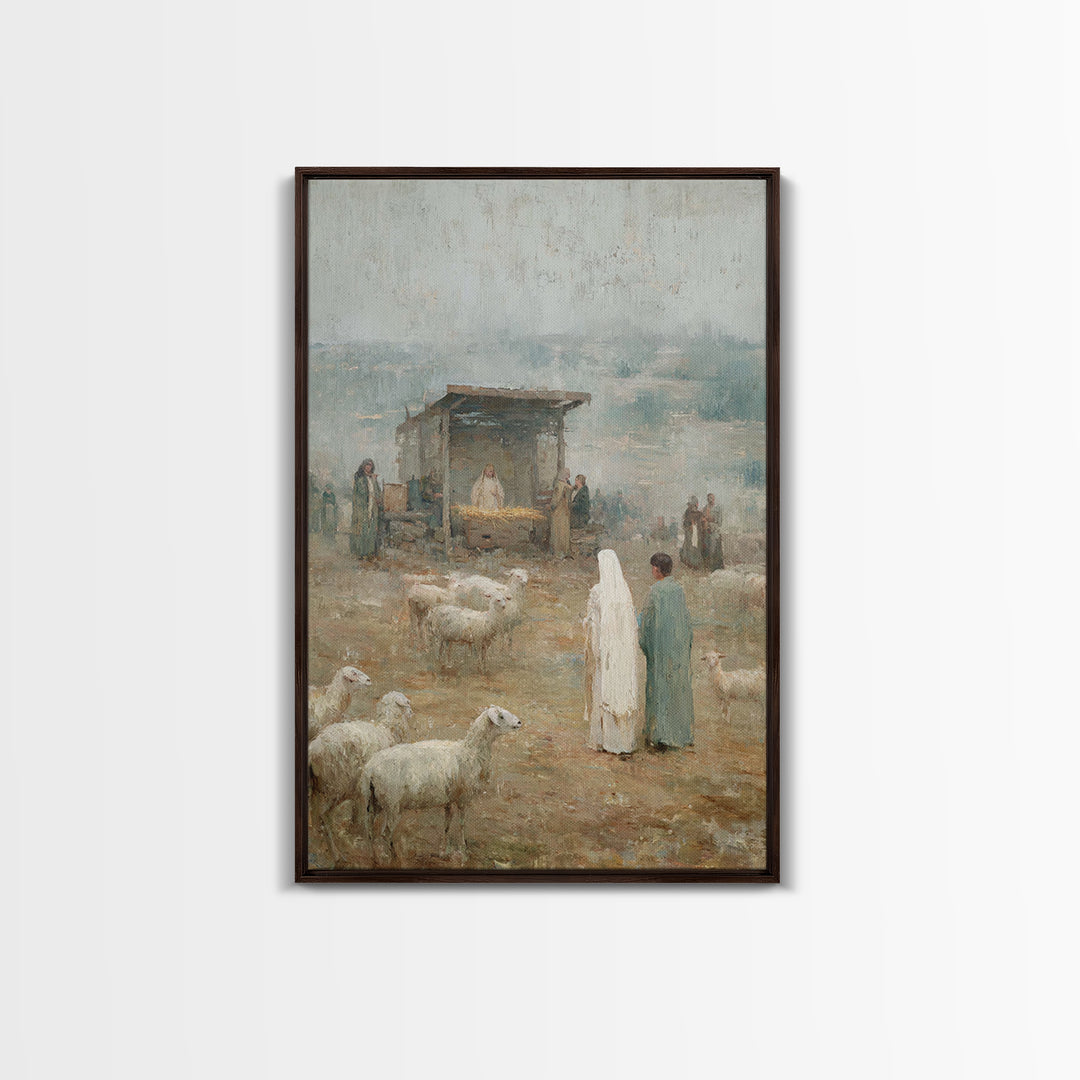Shepherds In Wonder – Framed Canvas Print – Christian Art Canvas – Christmas Wall Art – Jesus Painting – Christian Christmas Art – Vintage