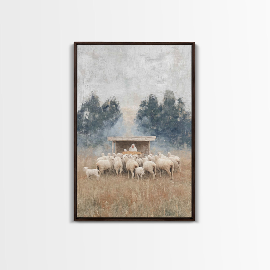 Flock Of Grace – Framed Canvas Print – Christian Christmas Art – Jesus Painting – Christian Wall Art – Christmas Canvas Wall Art – Christia