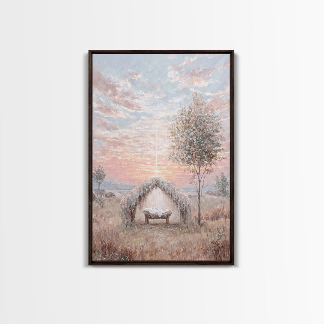Sacred Birth Glow – Framed Canvas Print – Christian Christmas Art – Vintage Christian Art – Christian Wall Art – Jesus Painting – Christian