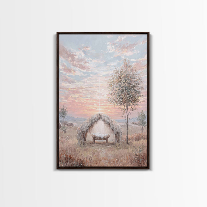 Sacred Birth Glow – Framed Canvas Print – Christian Christmas Art – Vintage Christian Art – Christian Wall Art – Jesus Painting – Christian