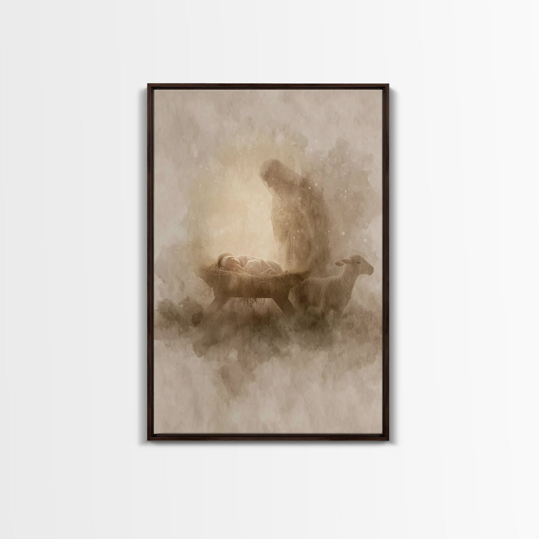 Sacred Night Glow – Framed Canvas Print – Christian Christmas Art – Christian Wall Art – Christian Art Canvas – Jesus Painting – Christmas