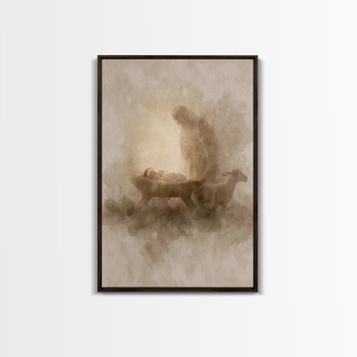 Sacred Night Glow – Framed Canvas Print – Christian Christmas Art – Christian Wall Art – Christian Art Canvas – Jesus Painting – Christmas