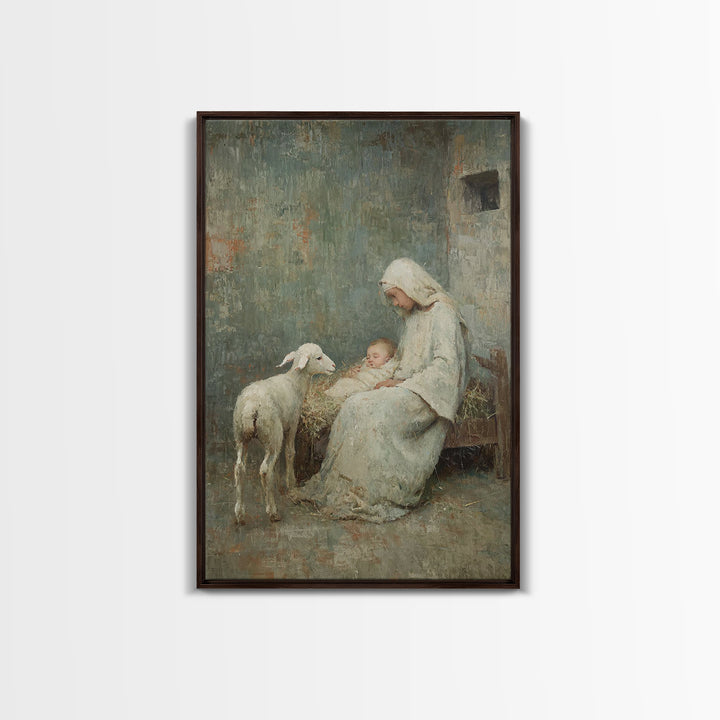 Mother’s Tender Rest – Framed Canvas Print – Christian Art Canvas – Vintage Christian Art – Christian Wall Art – Christmas Art – Jesus Pain