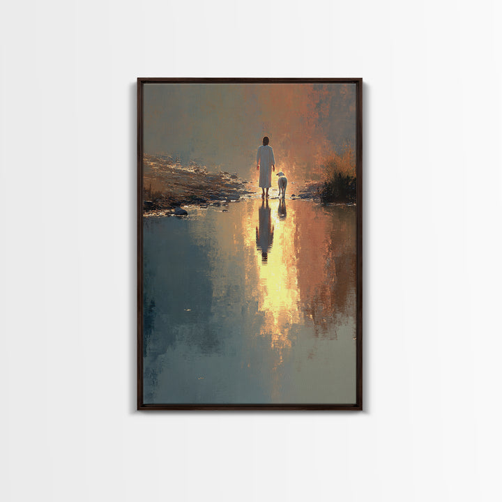 Golden River Walk – Framed Canvas Print – Christian Wall Art – Christian Art Canvas – Jesus Painting – Modern Christian Art – Christian Chr