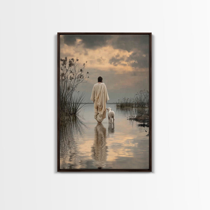 Evening Shepherd Hope – Framed Canvas Print – Christian Art Canvas – Christian Wall Art – Jesus Painting – Christian Christmas Art – Subtle