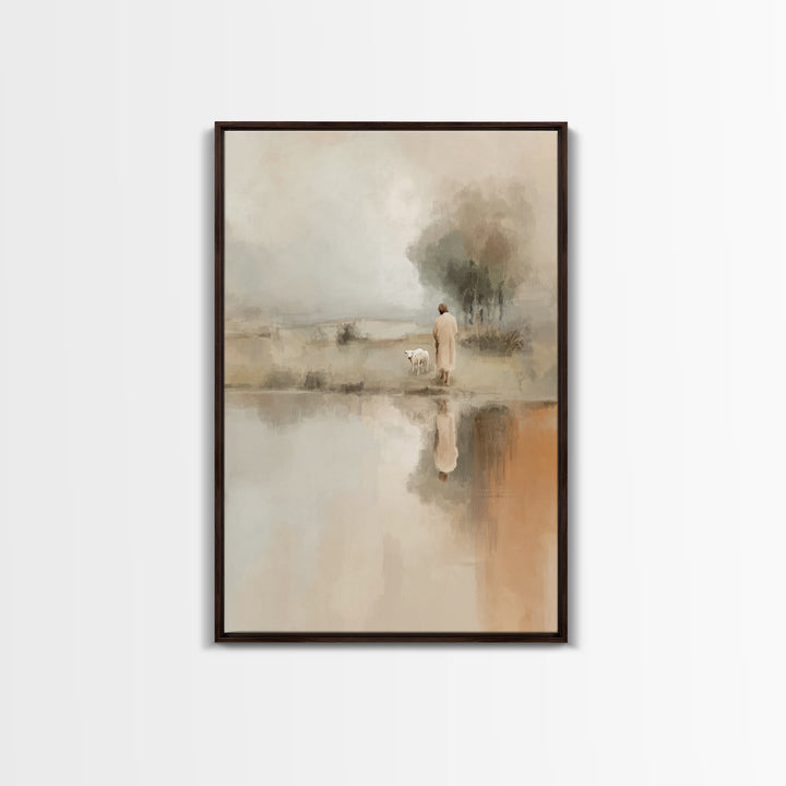 Quiet Shepherd Path – Framed Canvas Print – Christian Wall Art – Jesus Painting – Christian Art Canvas – Pastoral Scenery – Christian Decor