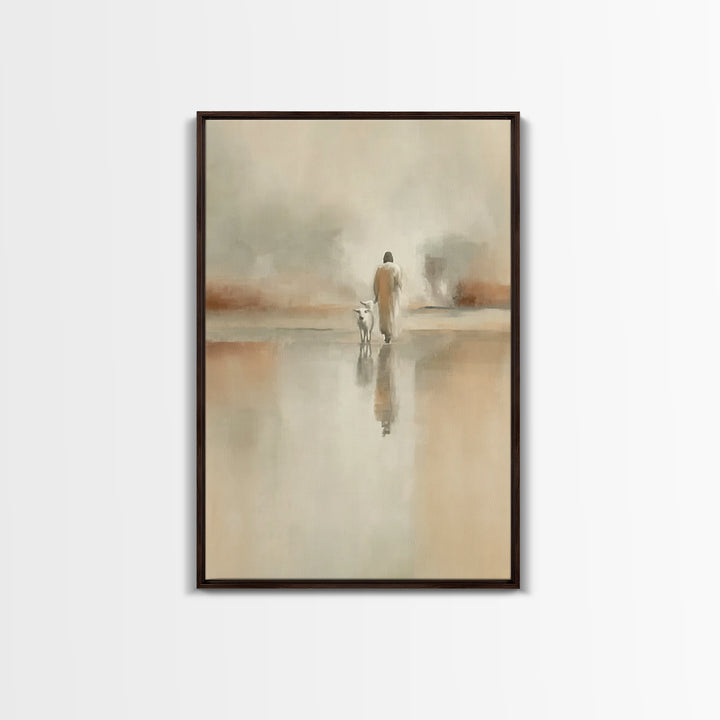 Silent Meadow Walk – Framed Canvas Print – Christian Art Print – Jesus Painting – Modern Christian Art – Pastoral Scenery – Christian Chris