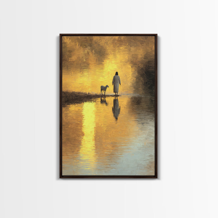 Shepherd’s Dawnlight – Framed Canvas Print – Jesus Painting – Christian Wall Art – Modern Christian Art – Christian Art Canvas – Christmas