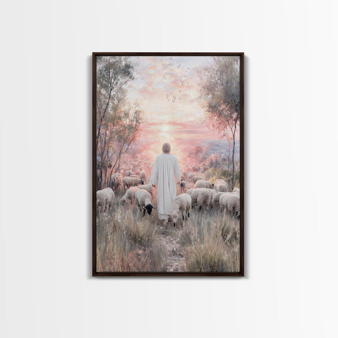 Radiant Shepherd Glow – Framed Canvas Print – Christian Wall Art – Jesus Painting – Christian Art Canvas – Vintage Christian Art – Christia
