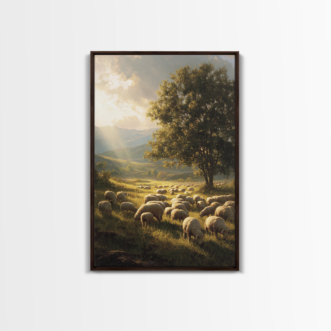 Dawn Of The Shepherds – Framed Canvas Print – Christian Wall Art – Christian Art Canvas – Christian Christmas Art – Pastoral Scenery – Chri