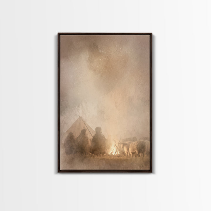 Shepherds Of Light – Framed Canvas Print – Christian Wall Art – Christian Art Canvas – Jesus Christmas Art – Pastoral Scenery – Christmas A