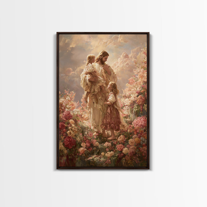 Children Of Heaven – Framed Canvas Print – Jesus Painting – Christian Wall Art – Large Christian Painting – Christian Art Canvas – Vintage