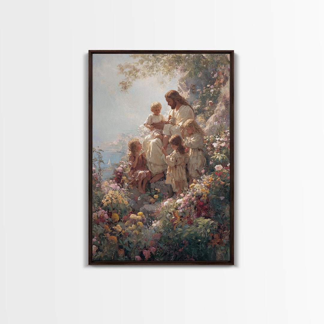 Meadow Of Grace, Framed Canvas Print, Christian Art Canvas, Jesus Painting, Christian Wall Art, Modern Christian Painting, Christian Art