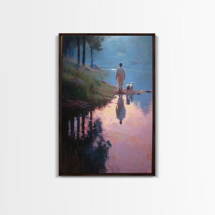 Shepherd’s Gentle Walk | Framed Canvas Print | Christian Wall Art | Jesus Painting | Christian Art Canvas | Modern Christian Art | Christma