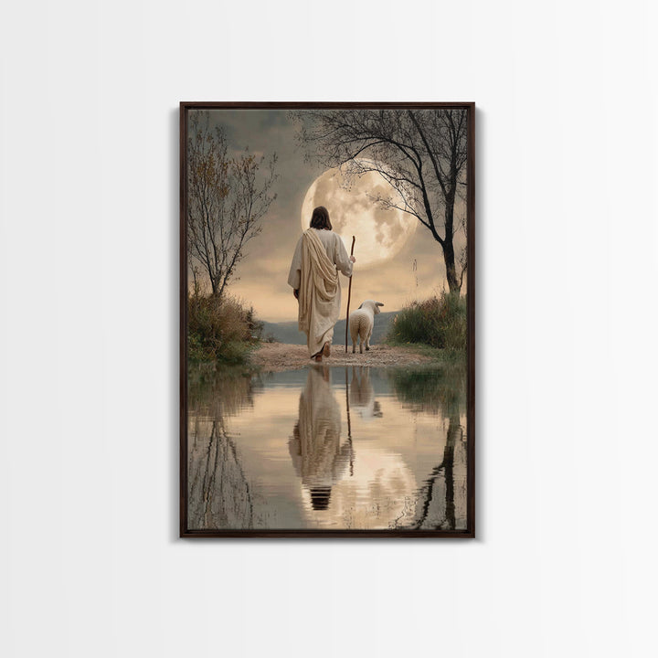 Blue Pasture Calm | Framed Canvas Print | Christian Art Canvas | Jesus Painting | Christian Wall Art | Moody Christian Art | Framed Christm