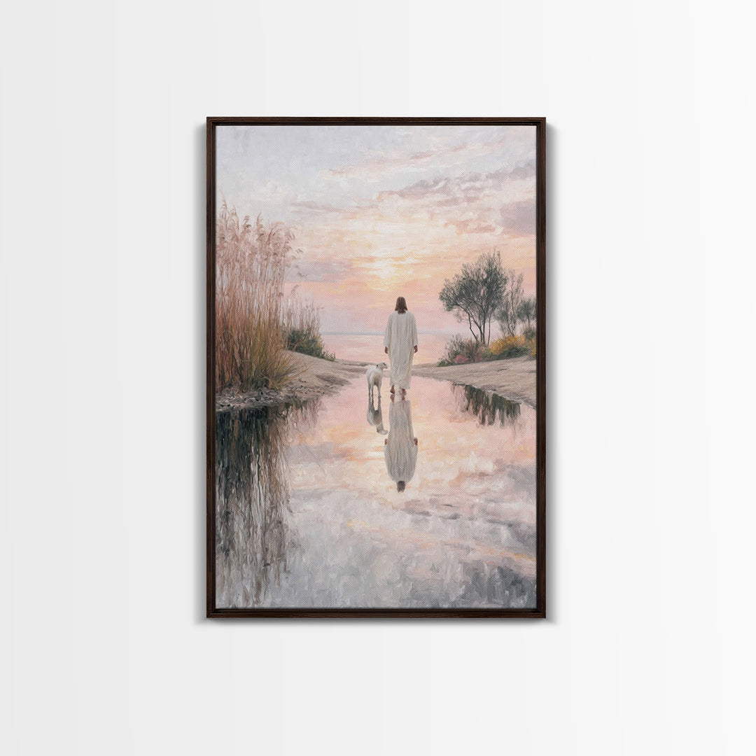 Moonlit Shepherd Road – Framed Canvas Print – Jesus Painting – Christian Art Canvas – Christian Wall Art – Christian Christmas Art – Large